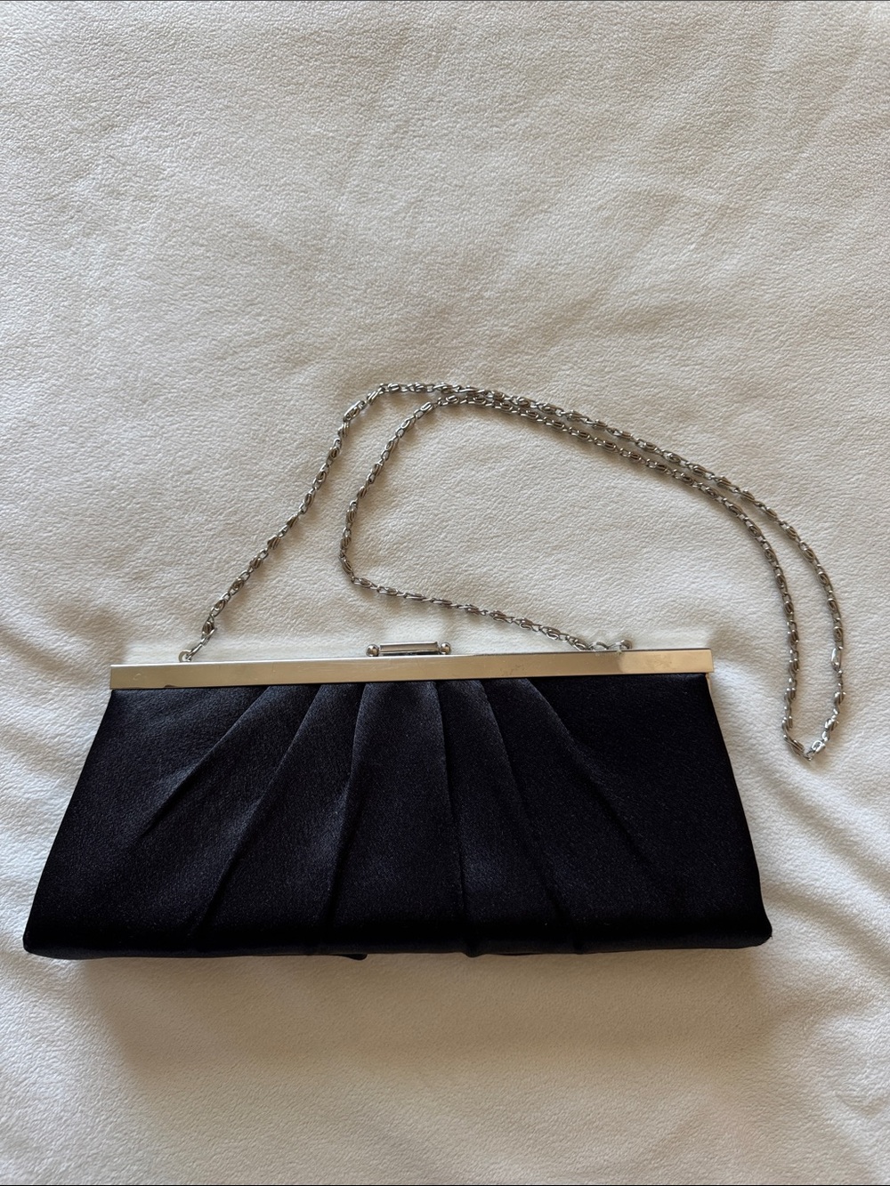 Jessica McClintock Black Satin Pleated Clutch